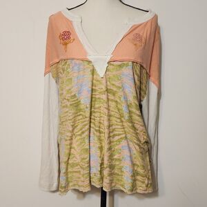 Free People Embroidered Patchwork Top